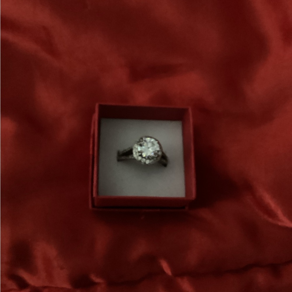 JTV Sterling Silver Simulated Diamond Halo Engagement Ring with Clear Stone